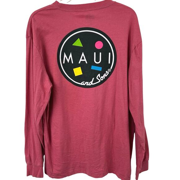Maui and Sons Men Retro Surf Skater Long Sleeve Graphic Tshirt Red Size Large - Picture 1 of 6